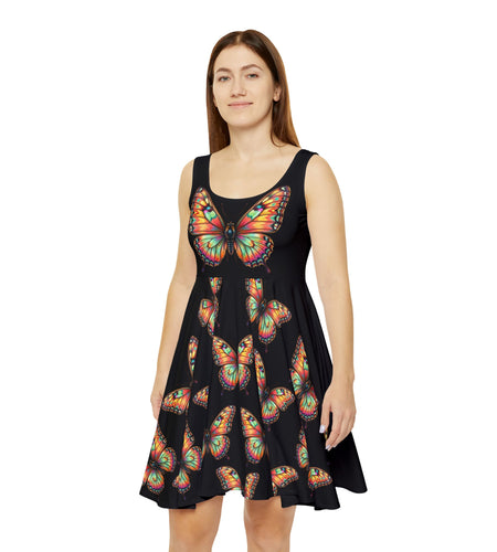 Monarch Butterfly Transformation Skater Dress, Women’s Bold Artistic Sundress, Colorful Statement Dress, Empowerment Outfit, Vibrant Butterfly Dress