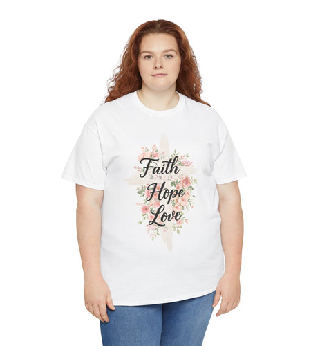 Faith Hope Love T-Shirt â Floral Cross Christian Tee for Women