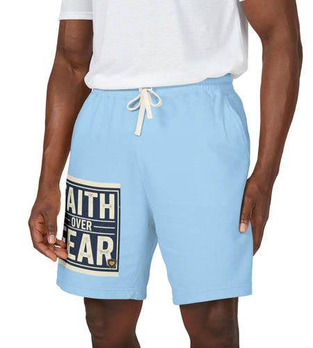 Men’s Faith Over Fear Fleece Shorts – Christian Graphic Lounge Shorts, Casual Spring Summer Athleisure