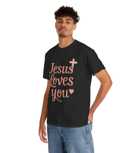 Jesus Loves You T-Shirt – Pink Script Faith Tee with Cross