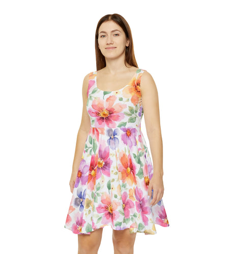 Floral Watercolor Skater Dress, Women’s Spring Summer Sundress, Pastel Flower Dress, Garden Party Outfit, Casual Boho Dress, Easter Dress Women