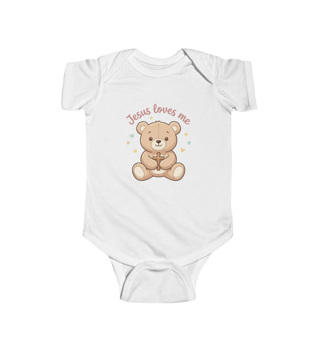 Jesus Loves Me Bear Infant Bodysuit | Christian Baby Onesie | Cute Faith-Based Baby Outfit | Newborn Gift, Baptism & Baby Shower