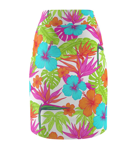 Tropical Hibiscus Pencil Skirt for Women | Bright Floral Summer Skirt | Vacation Beach Outfit | Colorful Mid-Waist Skirt