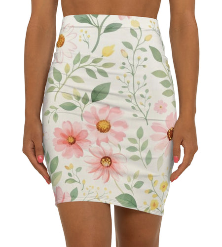 Pink Daisy Floral Pencil Skirt for Women | Soft Watercolor Spring Skirt | Feminine Garden Outfit | Elegant Mid-Waist Skirt