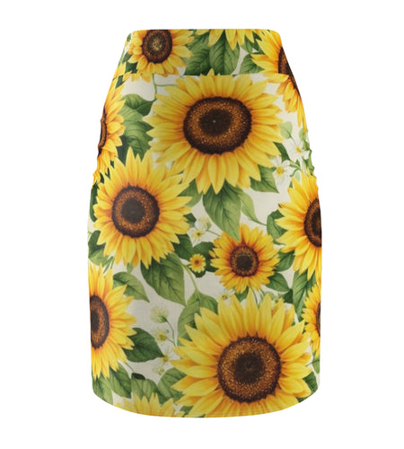 Sunflower Pencil Skirt – Bright Yellow Floral Midi Skirt for Summer, Casual Office Wear, Garden Party Outfit, Gift for Her