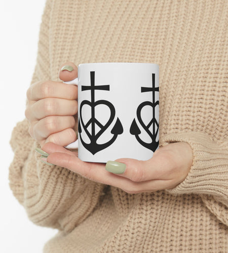 Faith, Love & Peace Ceramic Mug — Uplifting Christian Coffee Lover Cup 11 oz & 15 oz