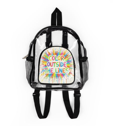 "Color Outside the Lines" Clear Stadium Backpack — Transparent School & Event Bag