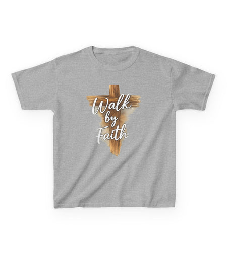 Kids Tee — 'Walk by Faith' Wooden Cross Christian Shirt