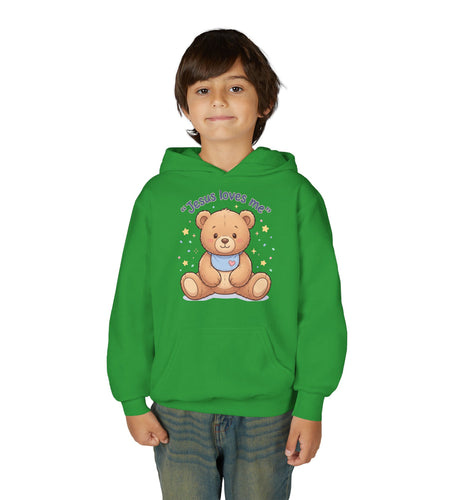 Jesus Loves Me Teddy Bear Kids Hoodie | Christian Youth Sweatshirt | Cute Faith-Based Kids Clothes | Gift for Boys & Girls