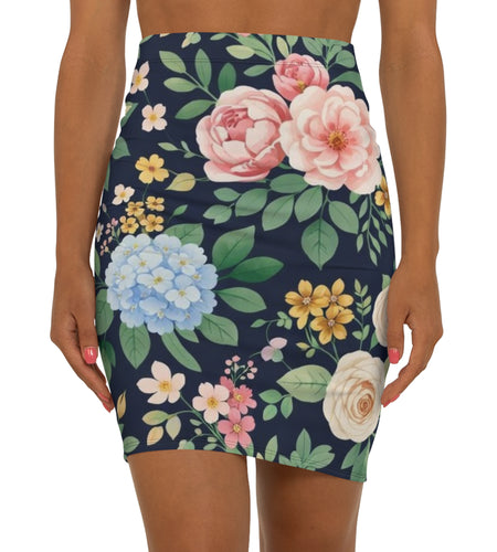 Navy Floral Pencil Skirt for Women | Elegant Garden Print Skirt | Office Chic Spring Outfit | Romantic Midi Skirt