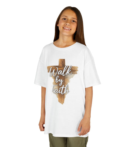 Kids Tee — 'Walk by Faith' Wooden Cross Christian Shirt