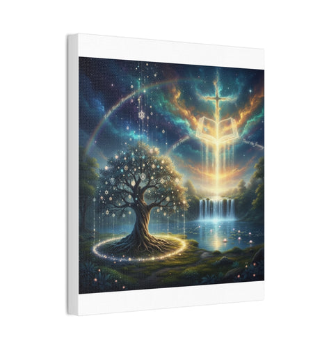 Spiritual Tree of Life Canvas Art — Mystical Cross & Waterfall Stretched Canvas - Home Decor