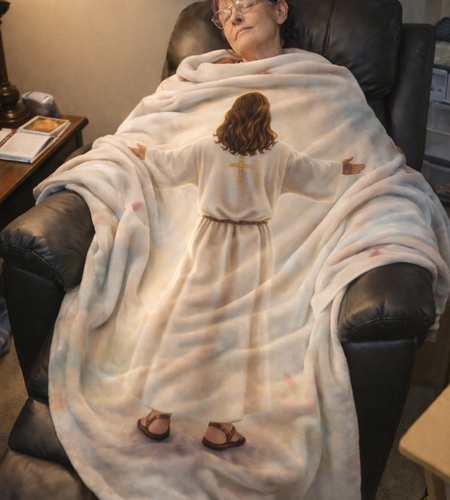 Jesus Hugs Velveteen Plush Blanket — Comfort Throw Blanket (Faith, Warmth & Love)