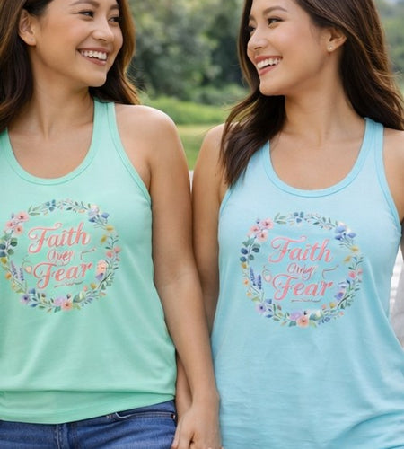 Faith Over Fear Christian Racerback Tank â Floral Faith Tank Top for Women â Inspirational Church Summer Tank â Christian Gift for Her