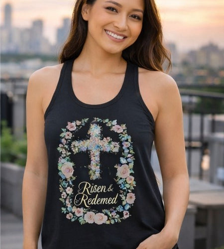 Blessed & Redeemed Women's Christian Tank Top – Cross Faith Shirt – Inspirational Christian Summer Apparel