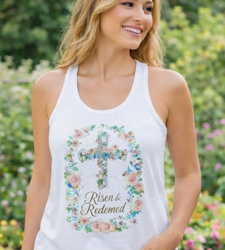Blessed & Redeemed Women's Christian Tank Top – Cross Faith Shirt – Inspirational Christian Summer Apparel