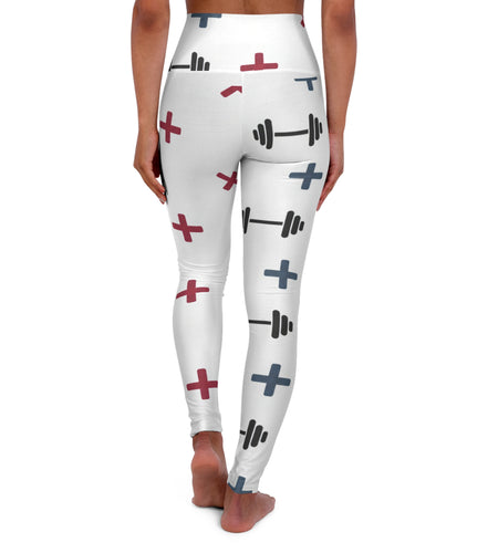 Fitness Barbell Print High-Waist Yoga Leggings â White Cross Pattern