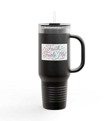 40oz Insulated Travel Mug — "Faith Fuels Me" Inspirational White Tumbler