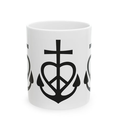 Faith, Love & Peace Ceramic Mug — Uplifting Christian Coffee Lovers Cup 11 oz & 15 oz