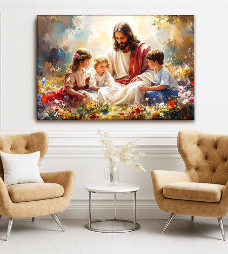 Jesus With Children Faith Wall Art II