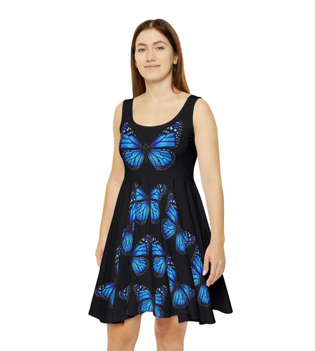 Blue Butterfly Skater Dress – Women's AOP Floral-Inspired Sundress