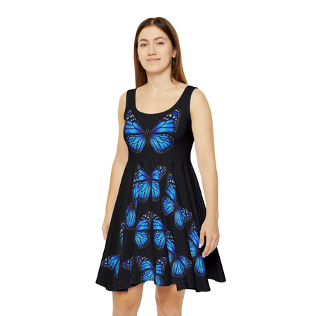 Blue Butterfly Skater Dress – Women's AOP Floral-Inspired Sundress