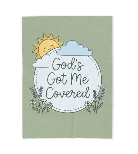 God's Got Me Covered - Sun Cloud Floral Faith Design - Baby Kid Soft Velveteen Plush Blanket