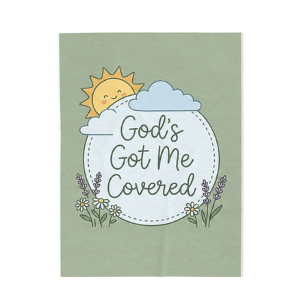 God's Got Me Covered - Sun Cloud Floral Faith Design - Baby Kid Soft Velveteen Plush Blanket