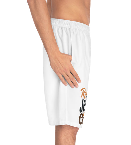 Men’s Christian Board Shorts – Running on Jesus and Coffee Swim Trunks, Faith Summer Beach Shorts
