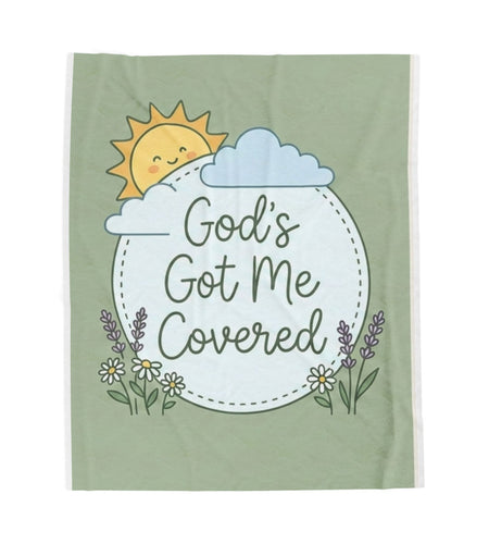 God's Got Me Covered - Sun Cloud Floral Faith Design - Baby Kid Soft Velveteen Plush Blanket