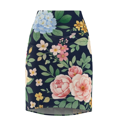 Navy Floral Peony Pencil Skirt for Women | Elegant Vintage Garden Skirt | Office to Evening Outfit | Feminine Mid-Waist Skirt