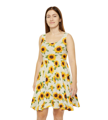Sunflower Skater Dress – Bright Yellow Floral Sundress, Sleeveless Summer Dress, Boho Garden Party & Beach Outfit for Women