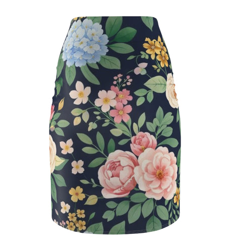 Navy Floral Peony Pencil Skirt for Women | Elegant Vintage Garden Skirt | Office to Evening Outfit | Feminine Mid-Waist Skirt