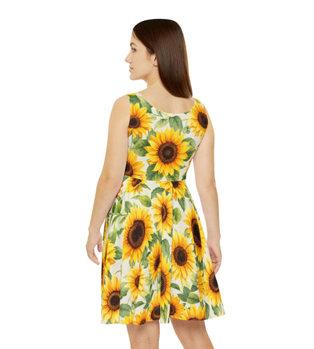 Sunflower Skater Dress – Bright Floral Summer Dress, Cute Sleeveless Sundress, Boho Beach Outfit, Garden Party Dress for Women