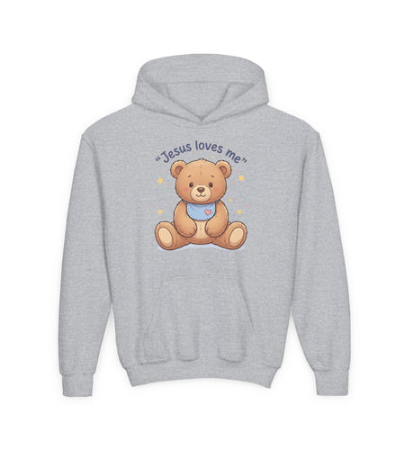 Jesus Loves Me Teddy Bear Kids Hoodie | Christian Youth Sweatshirt | Cute Faith-Based Kids Clothes | Gift for Boys & Girls