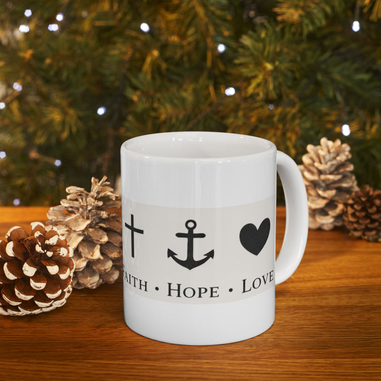Faith Hope Love Ceramic Mug ā Inspirational Cross & Anchor Coffee Cup 1 oz & 15 oz