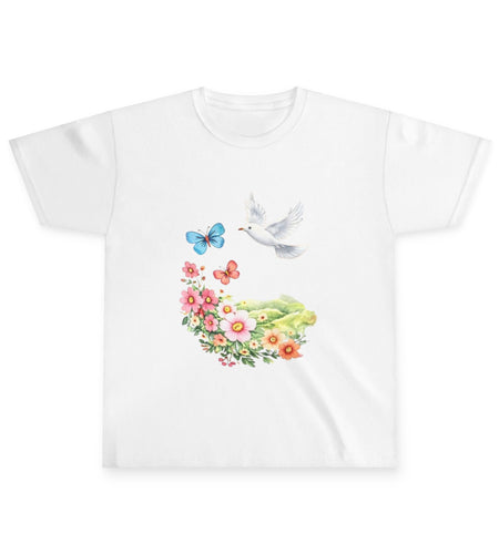 Youth Tee — Dove, Butterflies & Floral Garden Kids T-Shirt