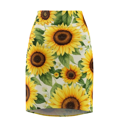 Sunflower Pencil Skirt – Bright Yellow Floral Midi Skirt for Summer, Casual Office Wear, Garden Party Outfit, Gift for Her