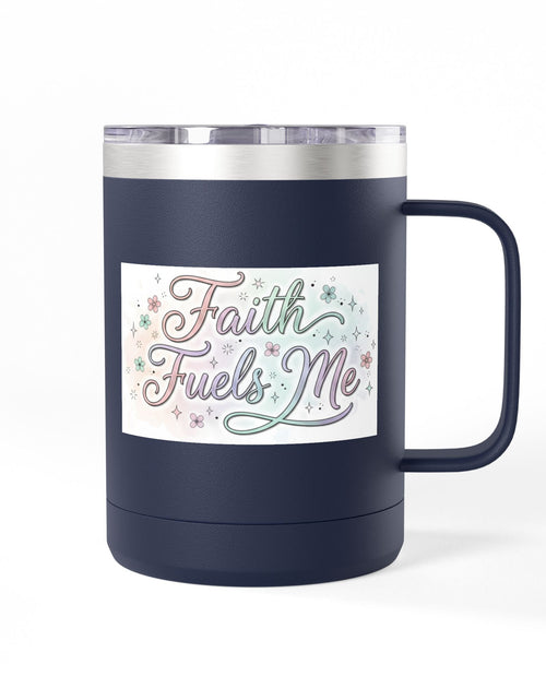 Load image into Gallery viewer, 15oz Insulated Coffee Tumbler Mug — "Faith Fuels Me" Pastel Star Design
