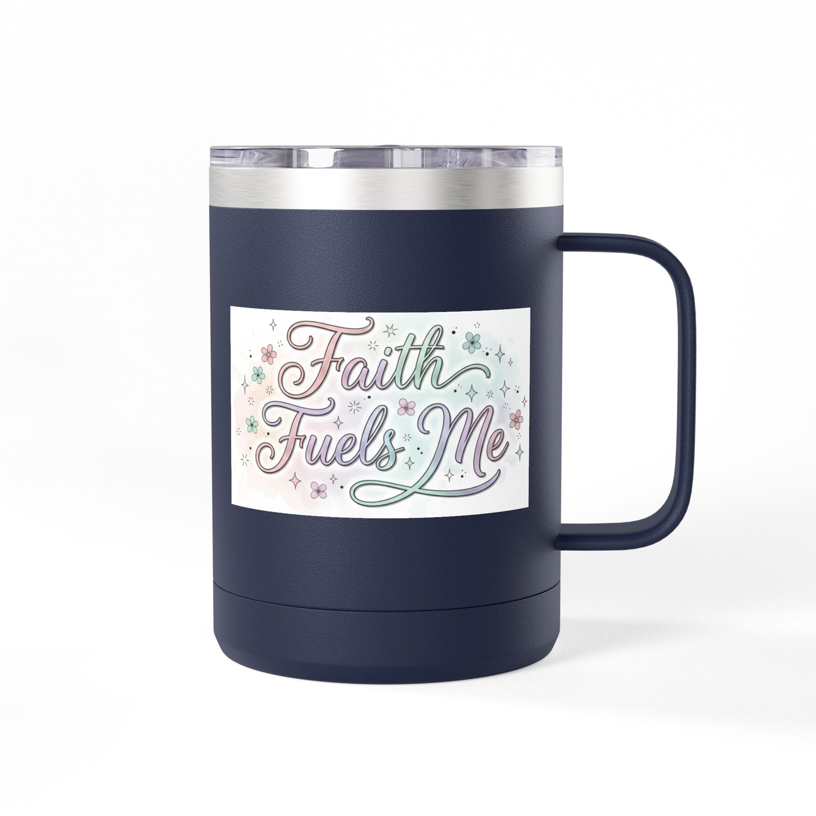 15oz Insulated Coffee Tumbler Mug — "Faith Fuels Me" Pastel Star Design