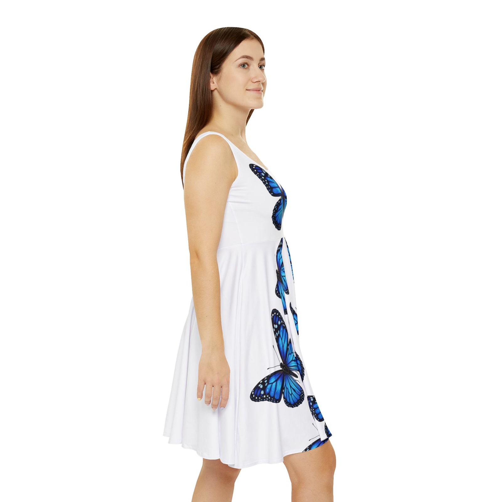Blue Monarch Butterfly Skater Dress, Women’s Elegant Summer Sundress, Soft Aesthetic Outfit, Serene Feminine Dress, Light Angelic Butterfly Dress