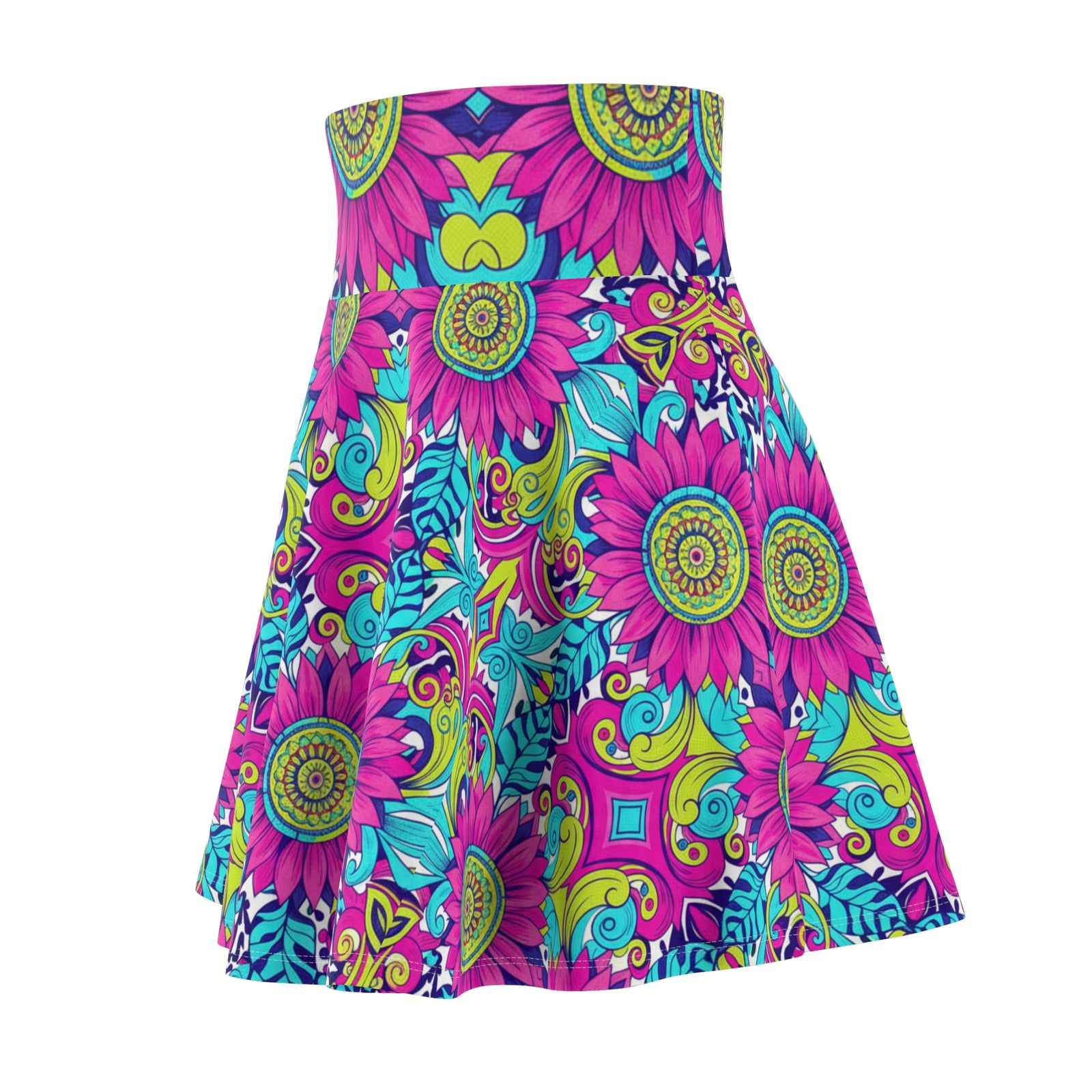 Psychedelic Floral Skater Skirt for Women | Bright Colorful Festival Skirt | Boho Summer Outfit | Vibrant High Waist Skirt