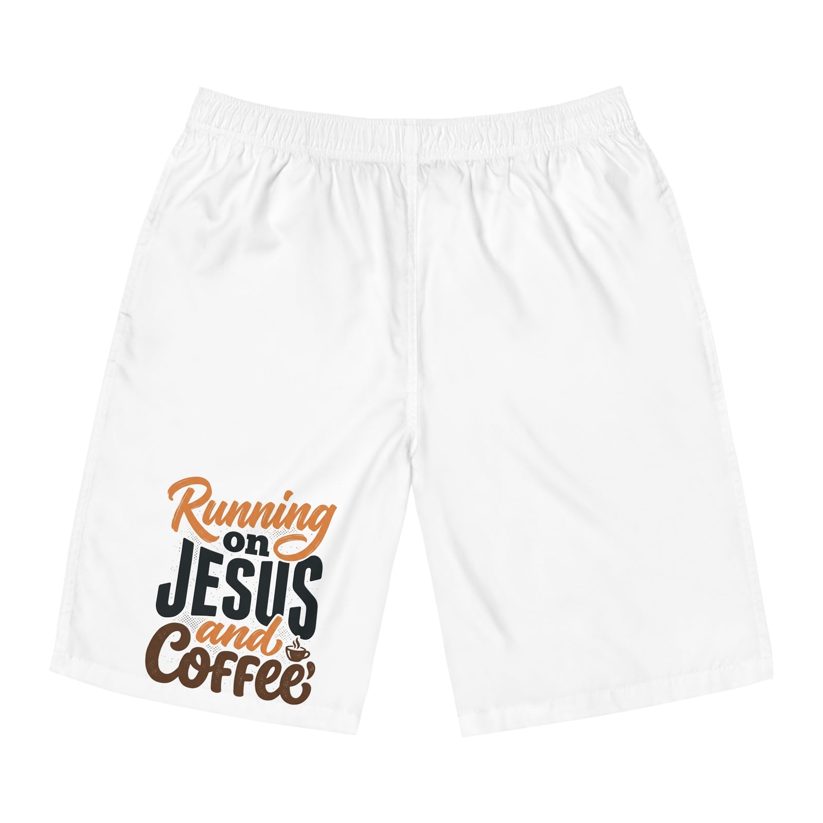 Men’s Christian Board Shorts – Running on Jesus and Coffee Swim Trunks, Faith Summer Beach Shorts
