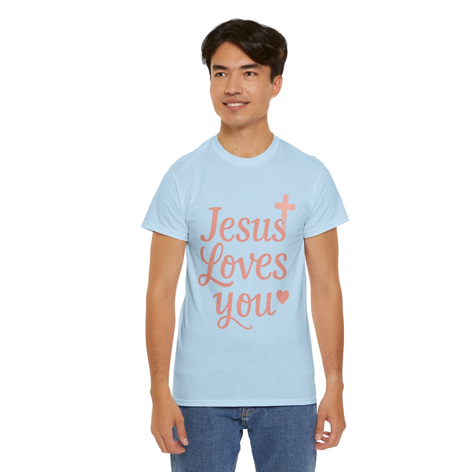 Jesus Loves You T-Shirt – Pink Script Faith Tee with Cross