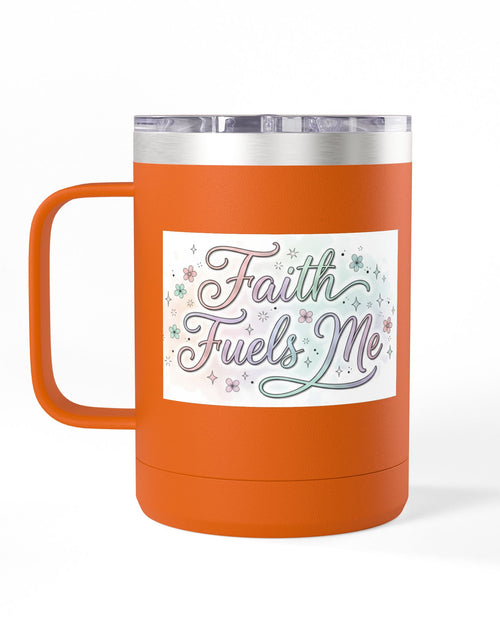 Load image into Gallery viewer, 15oz Insulated Coffee Tumbler Mug — "Faith Fuels Me" Pastel Star Design

