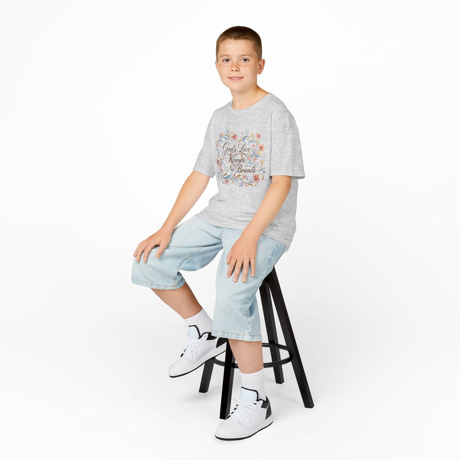 Kids Tee — "God's Love Knows No Bounds" Floral Shirt