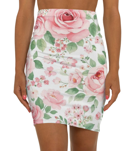Pink Floral Pencil Skirt for Women | Romantic Rose Print Skirt | Elegant Spring Summer Outfit | Office Chic Midi Skirt