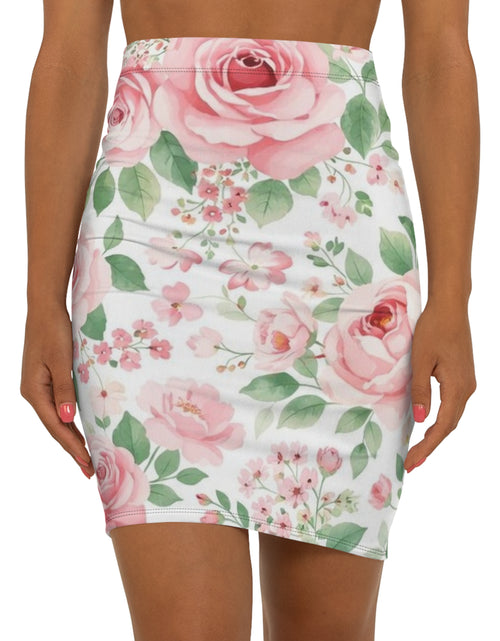 Load image into Gallery viewer, Pink Floral Pencil Skirt for Women | Romantic Rose Print Skirt | Elegant Spring Summer Outfit | Office Chic Midi Skirt
