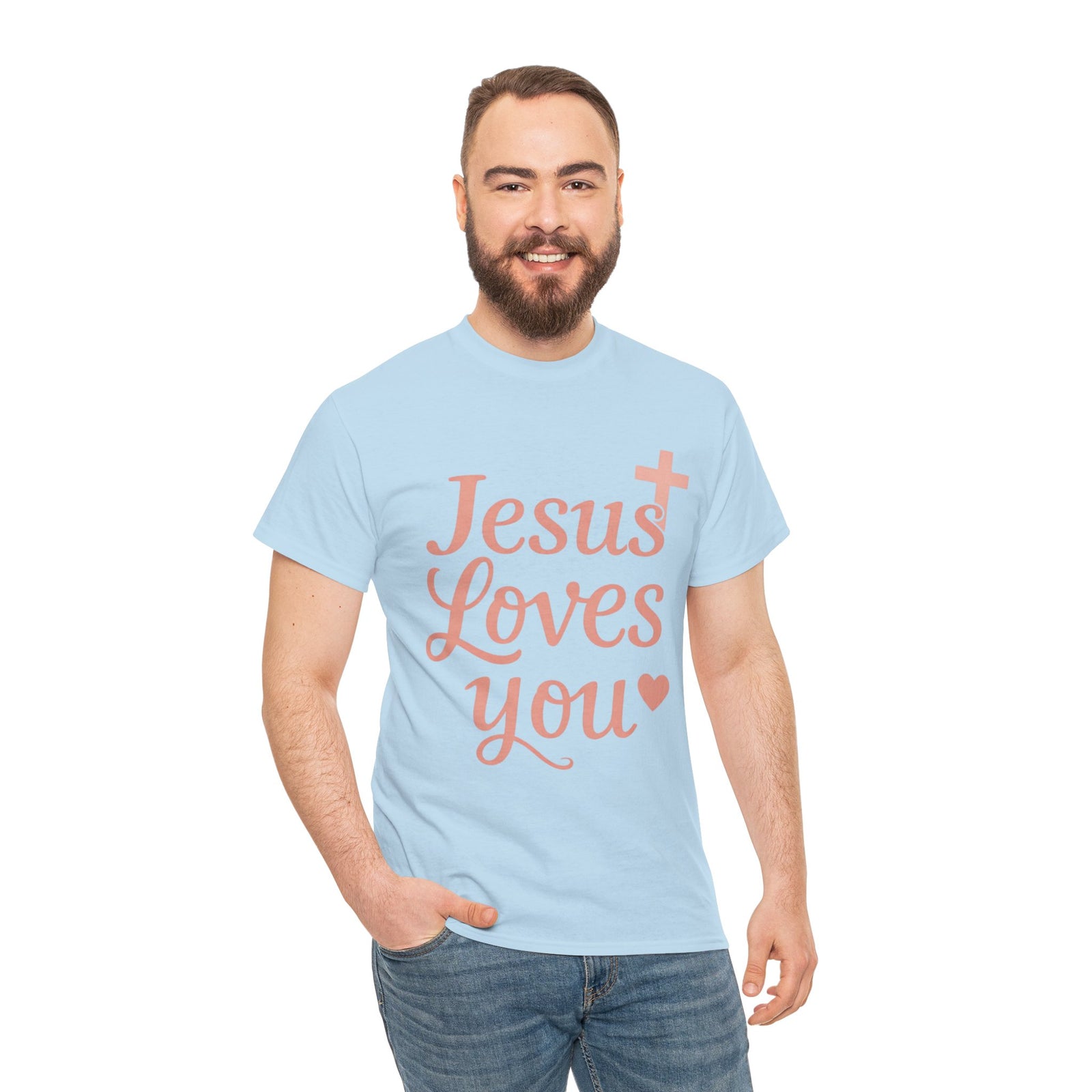 Jesus Loves You T-Shirt – Pink Script Faith Tee with Cross