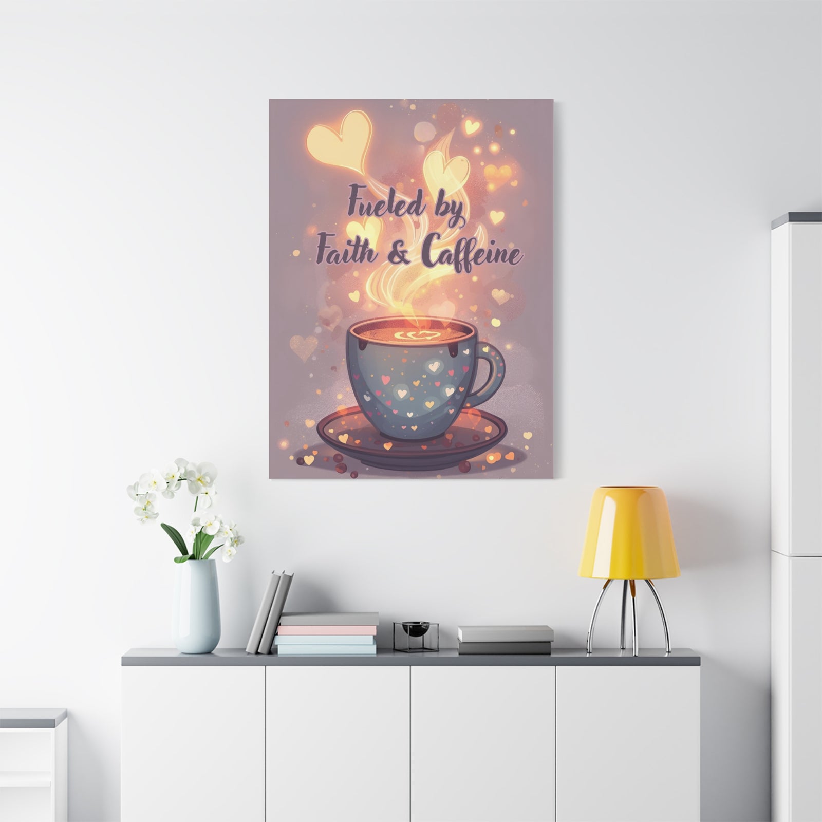 Canvas Wall Art "Fueled by Faith & Caffeine" — Coffee Lover Inspirational Home - Coffee Shop Decor